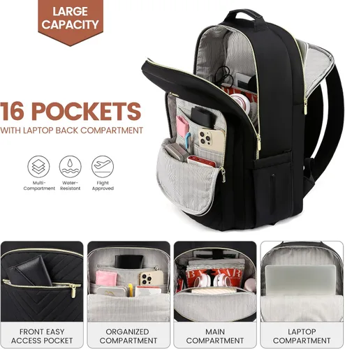 Miniatura 2 de LOVEVOOK Mochila para laptop de 17.3 pulgadas para mujer, bonita mochila de viaje para mujer, bolsa de computadora profesional, impermeable