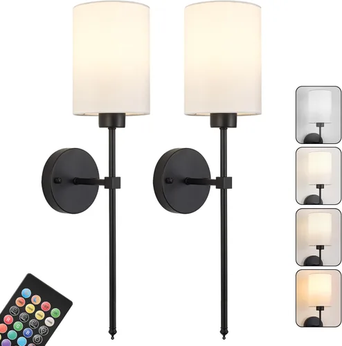 Miniatura 34 de Juego de Dos Apliques de Pared a Batería, Luz de Pared Inalámbrica Recargable con Control Remoto, Regulable, Luz Ámbar/Blanco Cálido/Blanco Negro