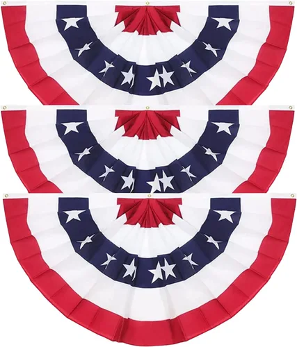 Miniatura 8 de Bandera americana plisada de 3 x 6 pies (juego de 4) – Banderines patrióticos de Estados Unidos para decoración del Día de los Caídos y 4 de Julio