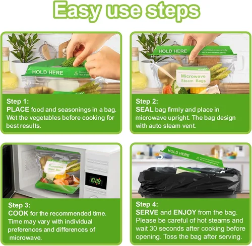 Miniatura 7 de 50 bolsas de vapor para microondas de 8.8 x 5.8 pulgadas para cocinar y cocinar al vapor, bolsas desechables de vapor de alimentos para verduras
