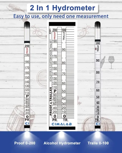 Miniatura 6 de CIMALAB Kit de medidor de alcohol hidrómetro, hidrómetro de alcohol 0-200 a prueba y Tralle con tarro de prueba de hidrómetro, probador de alcohol a
