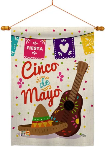 Miniatura 15 de Bandera de jardín del Cinco de Mayo para fiesta de verano, cactus, piñata, sombrero mexicano para decoración de la casa al aire libre, pancarta