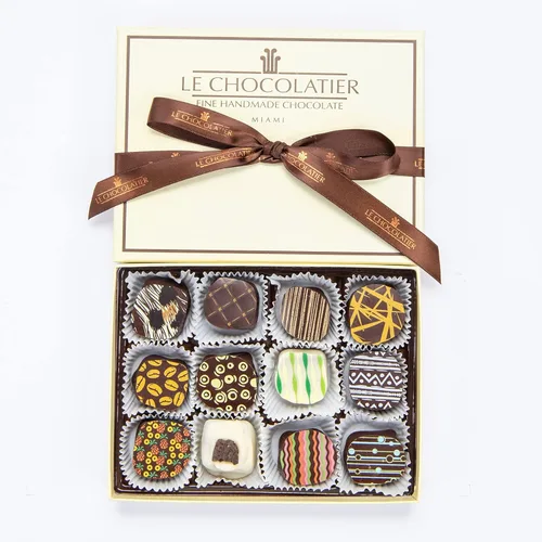 Le Chocolatier Signature Gourmet - Caja de regalo surtida de trufas de chocolate, sin lactosa (apto para veganos), chocolate oscuro, caja de 12