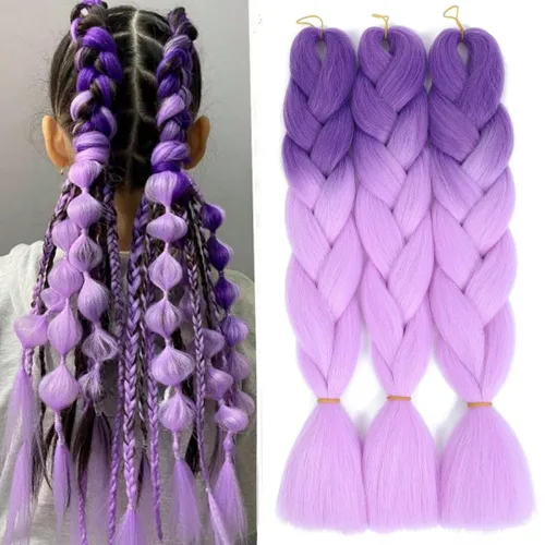Miniatura 13 de Cabello trenzado jumbo para mujer, mezcla de extensiones de cabello de cuatro colores para trenzar, 24 pulgadas, colores arcoíris, fibra sintética