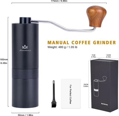 Miniatura 3 de Molinillo manual de grano de café interno ajustable ajuste doble posicionamiento de rodamientos, molinillos de café de rebabas de mano para uso
