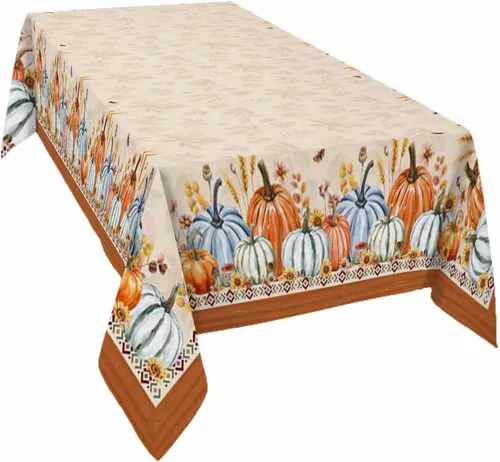 Miniatura 10 de Mantel rectangular de Acción de Gracias, mantel rectangular de calabaza naranja de 60 x 102 pulgadas, manteles de hojas de arce otoñales, mantel