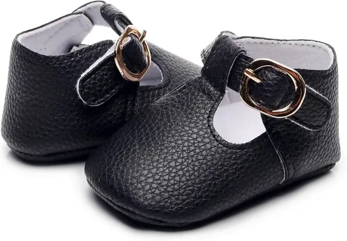 Miniatura 4 de HONGTEYA Mary Janes - Zapatos planos de piel sintética antideslizante con suela suave para bebés recién nacidos, zapatos de cuna para boda, fiesta