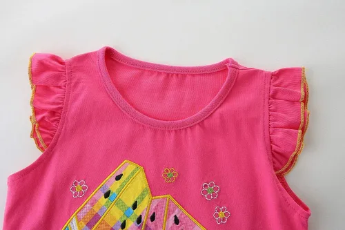 Miniatura 3 de Conjunto de ropa de verano para niña, 100% algodón, camisa y pantalones cortos, con apliques de dibujos animados