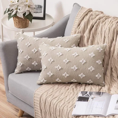 Miniatura 16 de MIULEE Juego de 2 fundas de almohada decorativas de jacquard rómbico, funda de cojín cuadrada suave para sofá, cama, dormitorio, sala de estar, 16 x