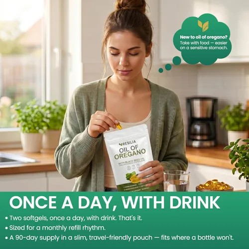 Miniatura 8 de Resilia Oil Of Oregano Cápsulas blandas con aceite de semilla negra, 300 mg de extracto de orégano y 200 mg de aceite de semilla negra por porción