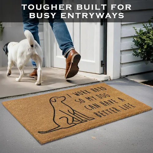 Miniatura 4 de MAINEVENT Nuestro Felpudo "I Work Hard So My Dog Can Have a Better Life" de 30x17 Pulgadas, Divertido Tapete de Bienvenida para Área Exterior
