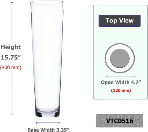 Miniatura 2 de WGV VTC0516 - Jarrón de vidrio cónico, 5 pulgadas de ancho, 16 pulgadas de alto, varios tamaños a elegir, maceta floral cilíndrica transparente