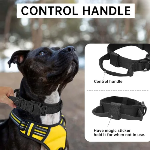 Miniatura 3 de Collar táctico para perro con asa – Collar de entrenamiento de nylon ajustable militar para perro con hebilla de metal resistente para perros Verde-1
