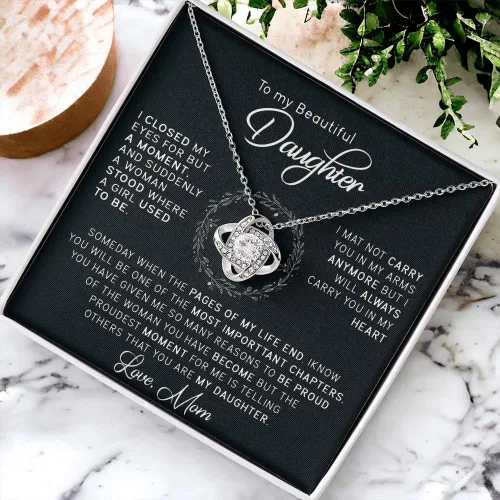 Miniatura 6 de John-dhh Collar con texto en inglés "To My Beautiful Daughter", regalo de mamá a hija, collar de nudo de amor, regalo de graduación, regalo