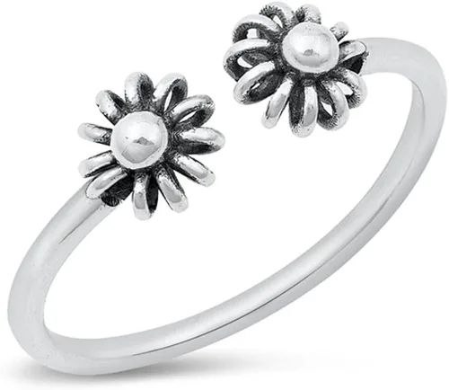 Aster Flower - Anillo de promesa ajustable y abierto de plata de ley 925, tamaños 4-10, Metal, Sin piedras preciosas