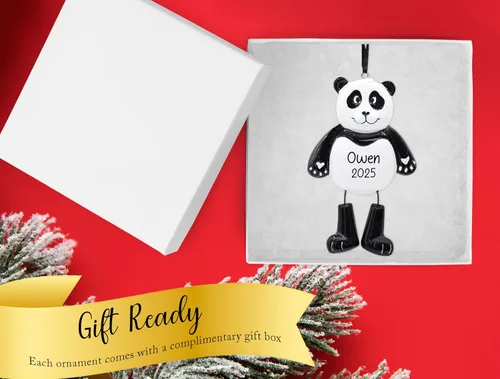 Miniatura 4 de Adorno de Navidad personalizado de oso panda 2026 – Personalización gratuita Animal sonriente con patas colgantes para árbol de Navidad Recuerdo