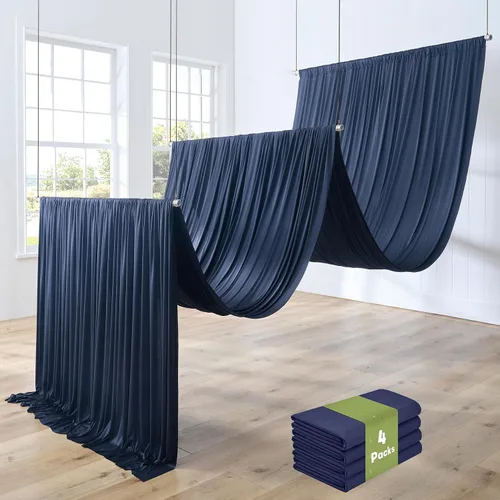 Miniatura 23 de 2 paneles de cortinas de techo beige de 5 x 30 pies para fiestas de boda – 30 pies extra largas de poliéster grueso sin arrugas, decoración