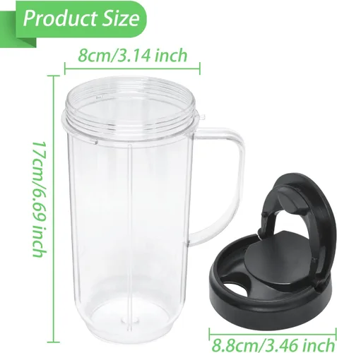 Miniatura 2 de Paquete de 2 piezas de repuesto para tazas de licuadora Magic Bull, taza alta de 22 onzas con tapa abatible para llevar, piezas de repuesto