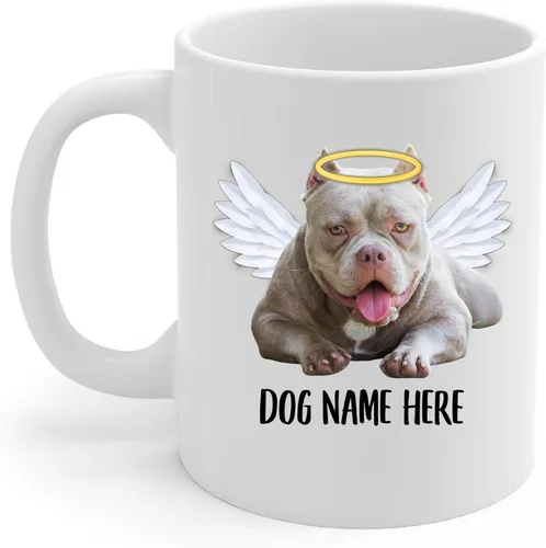Miniatura 2 de Taza de café conmemorativa de alas de ángel americano con nombre personalizado, regalos de condolencias para los amantes de los perros, taza blanca