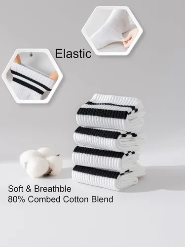 Miniatura 4 de YUWELL Calcetines crew a rayas para mujer, calcetines casuales de algodón cómodos para mujer, 4 pares, talla 5-10