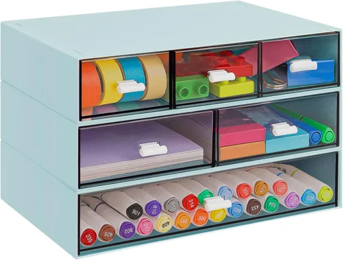 Miniatura 10 de Organizador de Escritorio Apilable de 3 Niveles con 6 Cajones, YOCOMEY Caja de Almacenamiento de Escritorio de Plástico con Cajones, Organizador