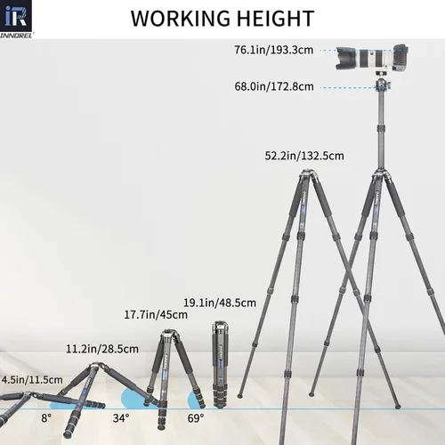 Miniatura 7 de Trípode de fibra de carbono-INNOREL CT85C - Trípode de viaje portátil profesional compacto para cámara de video digital DSLR, carga de 55.1 lb/25