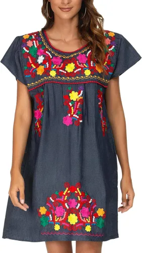 Miniatura 2 de YZXDORWJ - Vestido estilo mexicano, bohemio, campesino, para mujer, falda casual, talla extra grande XXL.