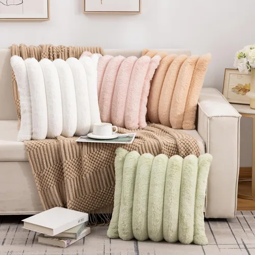 Miniatura 4 de Juego de 2 fundas de almohada de 18 x 18 pulgadas, almohadas para sala de estar, almohadas para cama de piel sintética