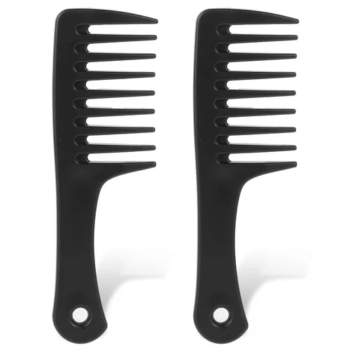 Peine de dientes anchos, paquete de 2, peine desenredante portátil de viaje para cabello rizado, largo y húmedo