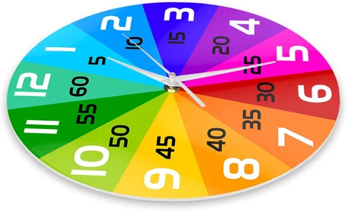 Miniatura 8 de Reloj de aprendizaje con rueda de color arcoíris, reloj de enseñanza de 12 pulgadas para niños, reloj de pared analógico para aula, movimiento