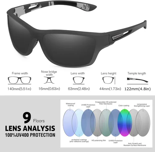Miniatura 4 de KUGUAOK Gafas de sol deportivas polarizadas para hombres, para conducir, ciclismo, pesca, gafas de sol 100% con protección UV 3apck-negro+azul+azul