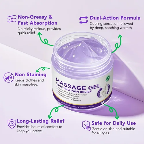Miniatura 7 de Paquete de 2 masajes de gel morado para articulaciones, crema de masaje calmante para actividades articulares, músculos, rodillas, lumbar, cuello