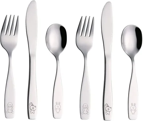 Miniatura 15 de ANNOVA Juego de cubiertos para niños de 6 piezas de acero inoxidable - 2 tenedores seguros, 2 cuchillos de cena, 2 cucharas de cena, utensilios