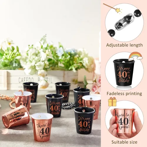 Miniatura 3 de Uiifan 12 piezas de 40º 50º 60º collar de vasos de chupito de cumpleaños de plástico con cuentas para fiesta de cumpleaños, suministros