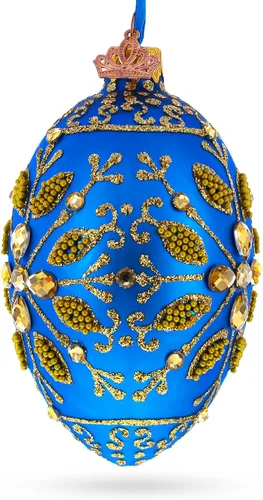 Miniatura 2 de Adorno de huevo de cristal azul con copo de nieve dorado de 4 pulgadas