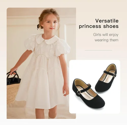 Miniatura 5 de Dufannie Zapatos de vestir para niñas, zapatos de tacón bajo de princesa, zapatos planos con purpurina para bodas y fiestas