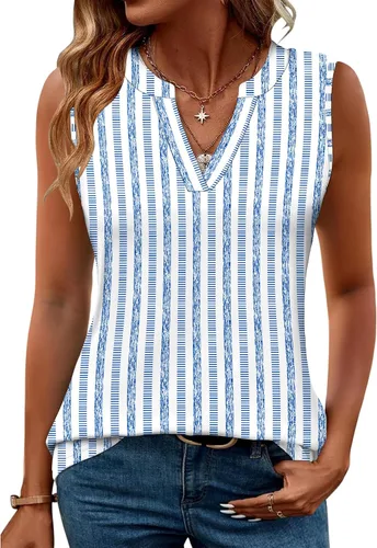 Miniatura 23 de Romanstii Camisas sin mangas para mujer, estilo casual, de verano, cuello en V, blusas elegantes, túnica