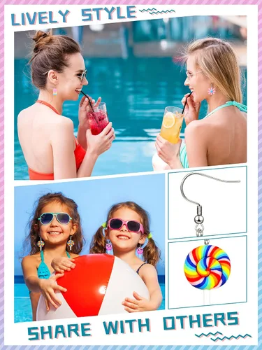 Miniatura 2 de 20 pares de aretes divertidos, adorables y raros para mujeres y niñas, con inclusión de osito de goma, té con leche, pez dorado, caricatura pintada