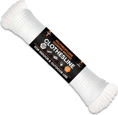 Miniatura 18 de Cuerda de plástico de 5/32 pulgadas x 50 pies, paquete de 6 líneas blancas para colgar y secar la ropa, línea de lavandería de plástico trenzado