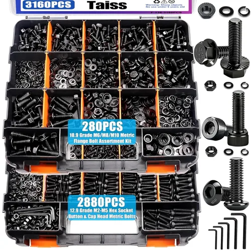 Miniatura 7 de Taiss Surtido de pernos hexagonales y tuercas 1/4-20,5/16-18,3/8-16,1/2-13(1/2" a 2-1/2") Kit de surtido de tuercas y pernos de acero inoxidable 304
