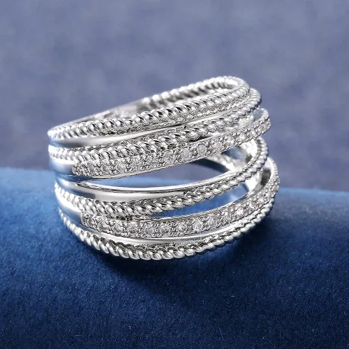 Miniatura 2 de Anillo de plata de ley 925 con circonita cúbica, anillo de múltiples filas, anillo de compromiso de eternidad, anillo de boda para mujer