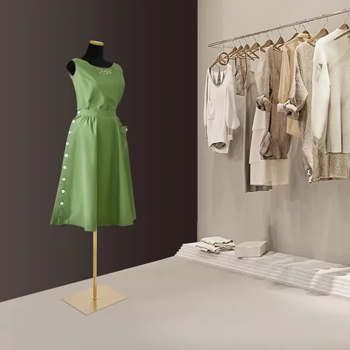 Miniatura 6 de Forma de vestido de maniquí femenino con base de metal dorado, formas de vestido de moda para mujer, tela de gamuza, modelo de maniquí femenino