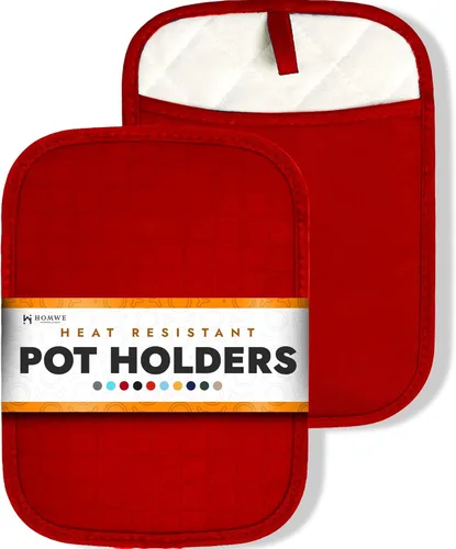 HOMWE Soportes de silicona para ollas de cocina con bolsillos, juego de 2 salvamanteles, resistentes al vapor y al calor para manos y encimeras, Rojo
