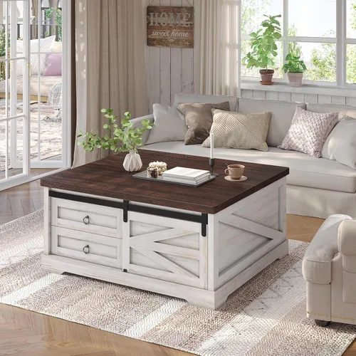 Miniatura 8 de Itaar Mesa de Centro con Tapa Elevable de 39.4 pulgadas con Almacenamiento, Mesas de Centro de Estilo Granja para Sala de Estar, Mesa de Centro
