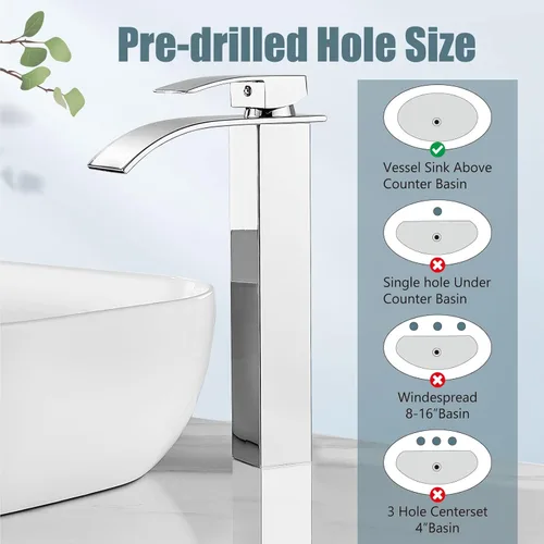 Miniatura 3 de Aolemi Grifo de baño alto para lavabo, grifo de lavabo de un solo agujero, 1 mango, grifo mezclador de montaje en cubierta RV con montaje de drenaje