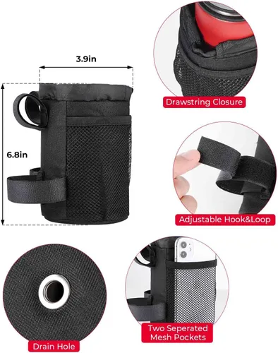 Miniatura 4 de Portavasos grande para bicicleta KEMIMOTO con bolsillos de malla y bolsa para teléfono, compatible con bicicleta de carretera, MTB, bicicleta
