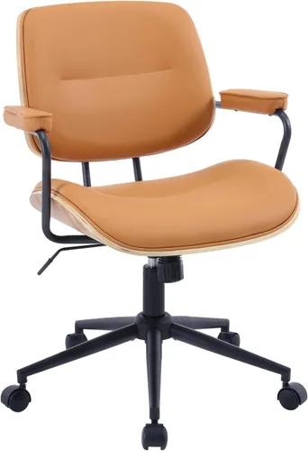 Miniatura 8 de BV Mid Century Modern - Juego de 1 silla de oficina giratoria con reposabrazos y respaldo de nogal, silla de escritorio ajustable para oficina