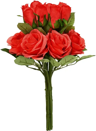 Miniatura 15 de Flores artificiales/falsas/sintéticas, rosas con 2 flores, coral, 10 unidades para bodas, hogar, fiestas, restaurantes