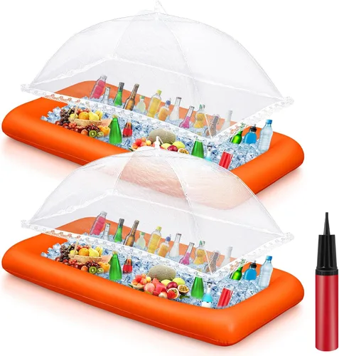 Miniatura 13 de Leitee Kit de barra inflable de 5 piezas, incluye bandeja de buffet de ensalada con tapón de drenaje, cubierta de malla, recipientes de bebidas