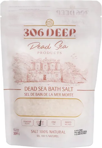 306 Sales gruesas del mar muerto para remojo – 12.35 oz de minerales del mar muerto para baños de baño, baño 100% sal del mar muerto remojo con